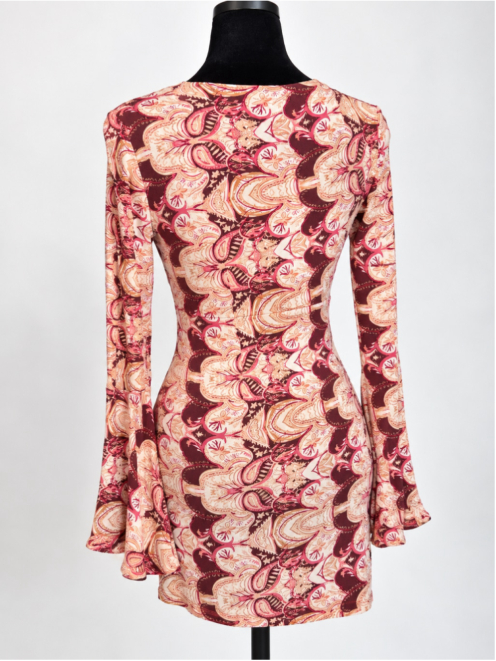 Free People Ossie Vibes Dress Size 0 Bell Sleeve Paisley Boho Mini Tunic - Picture 3 of 9